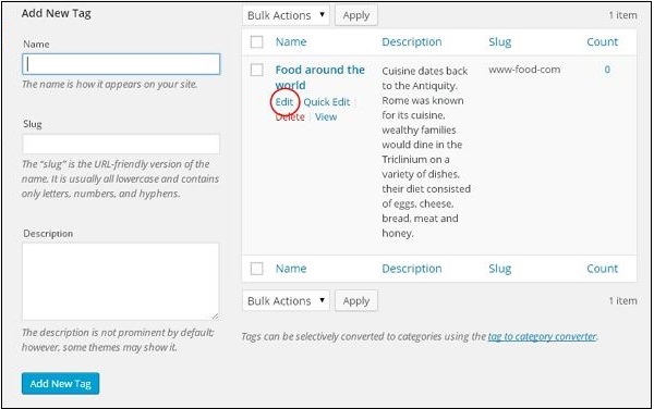 WordPress Edit Tags