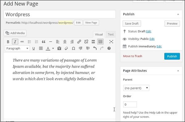 WordPress Publish Pages